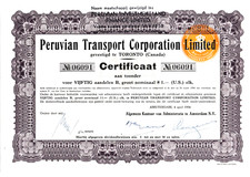 Peruvian Transport Cp. Amsterdam Aktie 1956 +Kp Peru Südamerika Niederlande