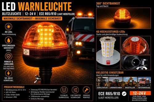 Led orange rundumleuchte 40w - led,
