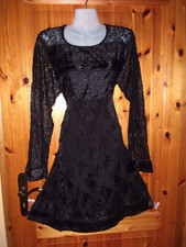 Gothic Kleid Schwarz Samt Spitze Stickerei Materialmix Abendkleid Papillon L Neu