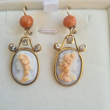 Alte 375 Gold Korrale Gemme Ohrringe Mit Diamanten 1890