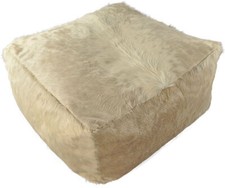 KUHFELL POUF 60 x 60 x 30 cm BEIGE CHAMPAGNER FUSSHOCKER BODENKISSEN FUSSHOCKER