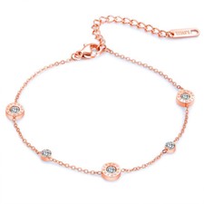 FLORAY KREIS FUßKETTCHEN ROSE GOLD EDELSTAHL FUß SCHMUCK ZIRKONIA FUßKETTE KETTE