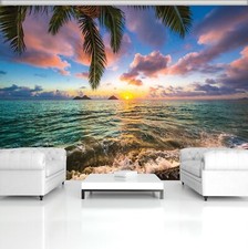 Vlies Fototapete Strand Meer Karibik Palmen Wohnzimmer Tapete Sonnenuntergang