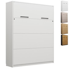 Schrankbett Wandklappbett vertikal GN160x200 mit LED weiß congo eiche geölt