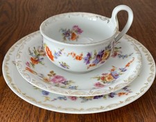 Beyer & Bock - Porzellan - Gedeck - antik - Tasse Untertasse Kuchenteller