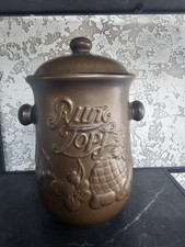 Keramik-Rumtopf / Einmachtopf mit Deckel „RumTopf“ Schriftzug – braunes Steingut