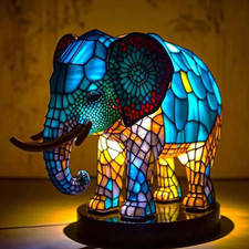 Buntglas Tierlampe Elefant 15cm Nachttischlampe Dekoleuchte