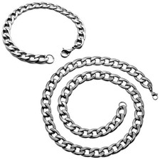 Panzerkette Königskette Stahl Set Halskette Armband Biker Schwarz Silbern Golden