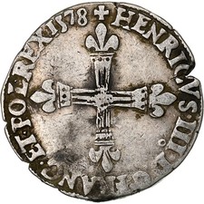 Frankreich, Henri III, 1/4 Ecu croix de face, 1578, Rennes, Silber, S
