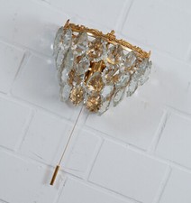 edle Wandlampe Wand Leuchte Leselampe vergoldet mit Kristall Behang 70er Jahre