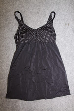 LONG TANKINI OBERTEIL  TOP GRÖSSE 38 SCHWARZ WEISS GEPUNKTE SCHAUMSTOFF KÖRBCHEN