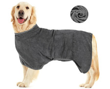 Hundebademantel Haustiermantel Bademantel Mikrofaser  Hunde grau weich Gr L
