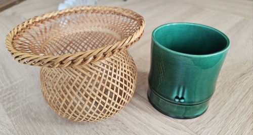 Bambus korb vase keramikvase - bambus,