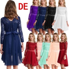 DE ranrann Mädchen Langarm Spitzen Kleid Strass Hochzeit Festlich Partykleid 