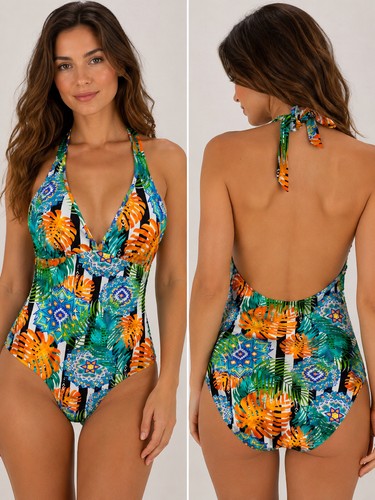Badeanzug mit tropical print - badeanzug,
