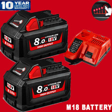 2x Für  Milwaukee M18 High Output Akku M18B6 18V XC 8,0 Li-Ion 48-11-186