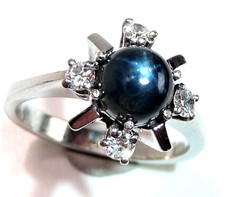 Ring 585 Gold Sternsaphir 0.12 ct Diamanten Gr 49,5 änderbar 4,0g Weißgold Saphi