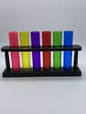 6er Set bunte Kunststoff Schnapsglas Reagenzgläser mit schwarzem Ständer 