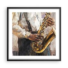 Wandbilder 50x50cm Poster Saxophon Öl Musiker Wandposter Bilder Art Wanddeko