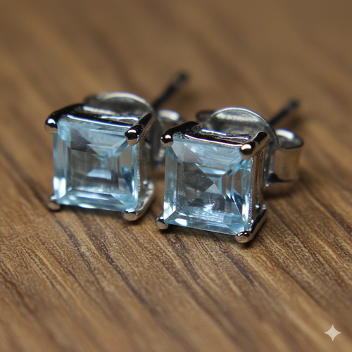Ohrstecker aquamarin quadrat - ohrstecker,