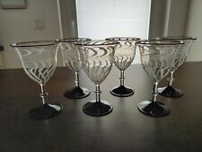 Set: 6 x Sherryglas Art Deco Glas Portwein - Fadenglas - schwarz weiß - Vintage