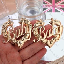 ZIGEUNER Baby HERZ CREOLEN 5cm Bambus Retro Creole Herzen GOLD MODE CREOLEN Ohrringe