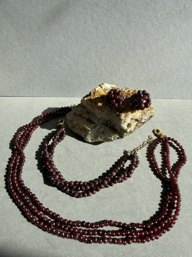 Granat schmuck set reihig - granat, 3-reihig