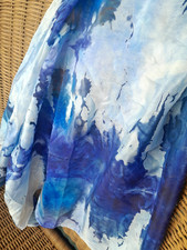 Batik Seidentuch Halstuch Stola Handarbeit DIY Reine Seide Blau Hellblau 90x85