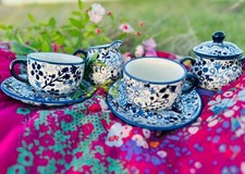 Original Bunzlauer Keramik Unikat Set Handbemalt 4-teilig Handarbeit TOP NEU