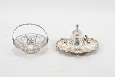 C26S68- WMF Körbchen und Tintenfass aus Metall versilbert