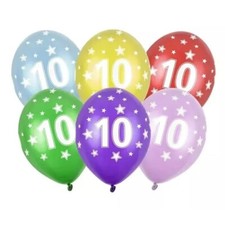 6 bunte Luftballons Zahl 10 +