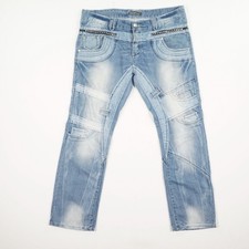 K&M KOSMO LUPO Herren Jeans Hose Gr. 38 blau 5 Pocket gerades Bein Mid Waist Bau