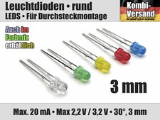 LED Leuchtdiode Leuchtdioden 30° 3mm rund 20mA 2,2V bzw. 3,3V L. Diode diffus