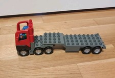 LEGO Duplo LKW rot - Anhänger grau Tieflader Sattelschlepper Baustelle Transport