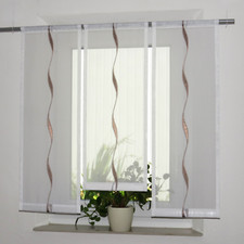 Scheibengardine 3 Teile Bistro Vorhang modern Voile dunkelbraun Wellen Gardine