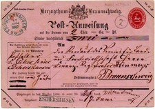 Braunschweig Post-Anweisung  K2 & R2 ESCHERSHAUSEN - rückseitig Abklatsch #B311
