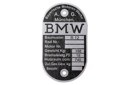 Typenschild für bmw r12 - typenschild,