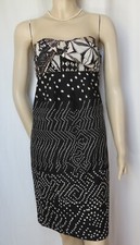 Diane von Fürstenberg Kleid 36 schwarz weiß beige bestickt schulterfrei US 6