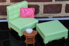 MATTEL K23 BARBIE MÖBEL SESSEL + HOCKER zum BETT AUSKLAPPBAR TOTALLY REAL HOUSE