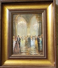 Ölgemälde Pause in der Oper Richard Schlomer geb. 21.12.1930 in Essen Opernszene