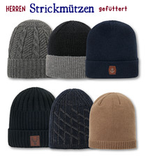 Strickmütze Herren mit Innenfutter Fleece Umschlagmütze Winter - weich & warm