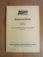 Agria 1800 Ersatzteilliste ETL 1958 Original Teileliste Ersatzteilkatalog