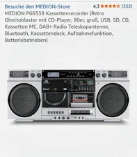 Medion P66538 80er Retro Boombox UKW Stereo, CD, Kassette, MP3, 2x 10W, Silber