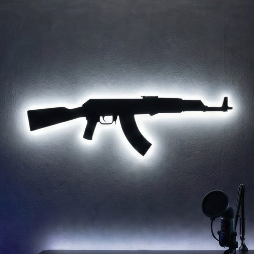 Ak47 led neon schild - neon, holz
