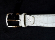 Gürtel weiß Krokodilhatmuster 125 x 4cm Spaltleder mit PU Besatz Beschichtung