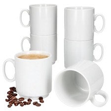 6er Set Event Kaffeebecher 250ml weiß Porzellan-Tassen 6 Personen stapelbar 
