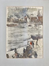 Handsignierte und handkolorierte Litho " Industriehafen",  Otto Bachmann, 1976