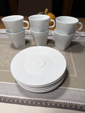 6 Original Nespresso Kaffeetassen mit Untertassen weiß