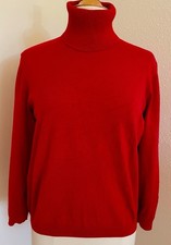Fein Strick Pulli Gr.42 Rot-Schöner Schnitt-Rolli am Kragen kl. Muster Pullover