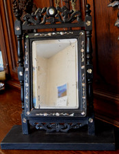 Tischspiegel Psyche Kippspiegel Holz Perlmutt 19. Jhdt. Facettenschliff Antik